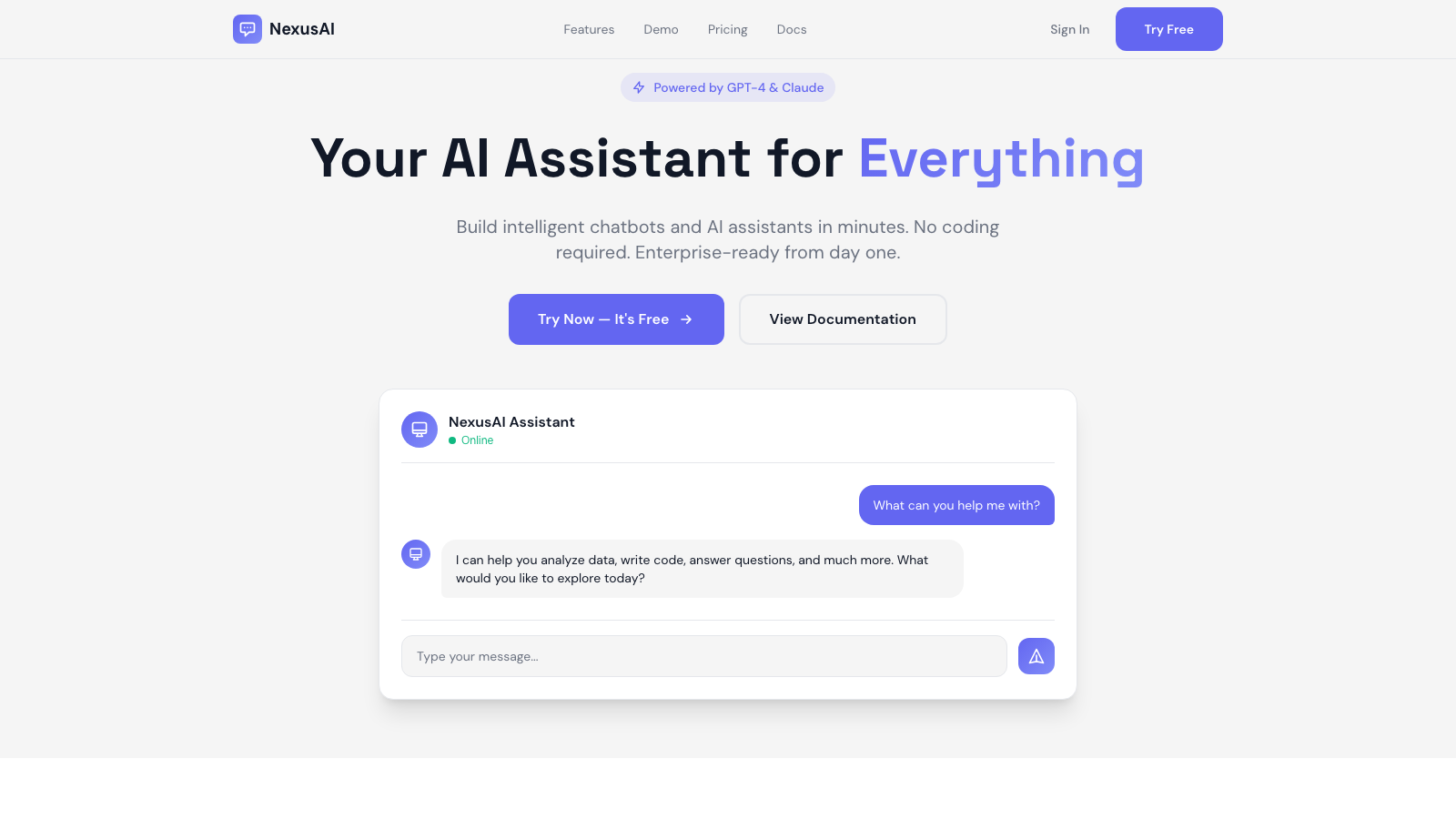 AI Chatbot Platform 模板示例截图
