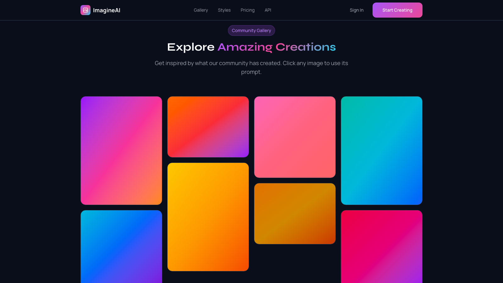 AI Image Generator 设计模板生成的网站内容区截图