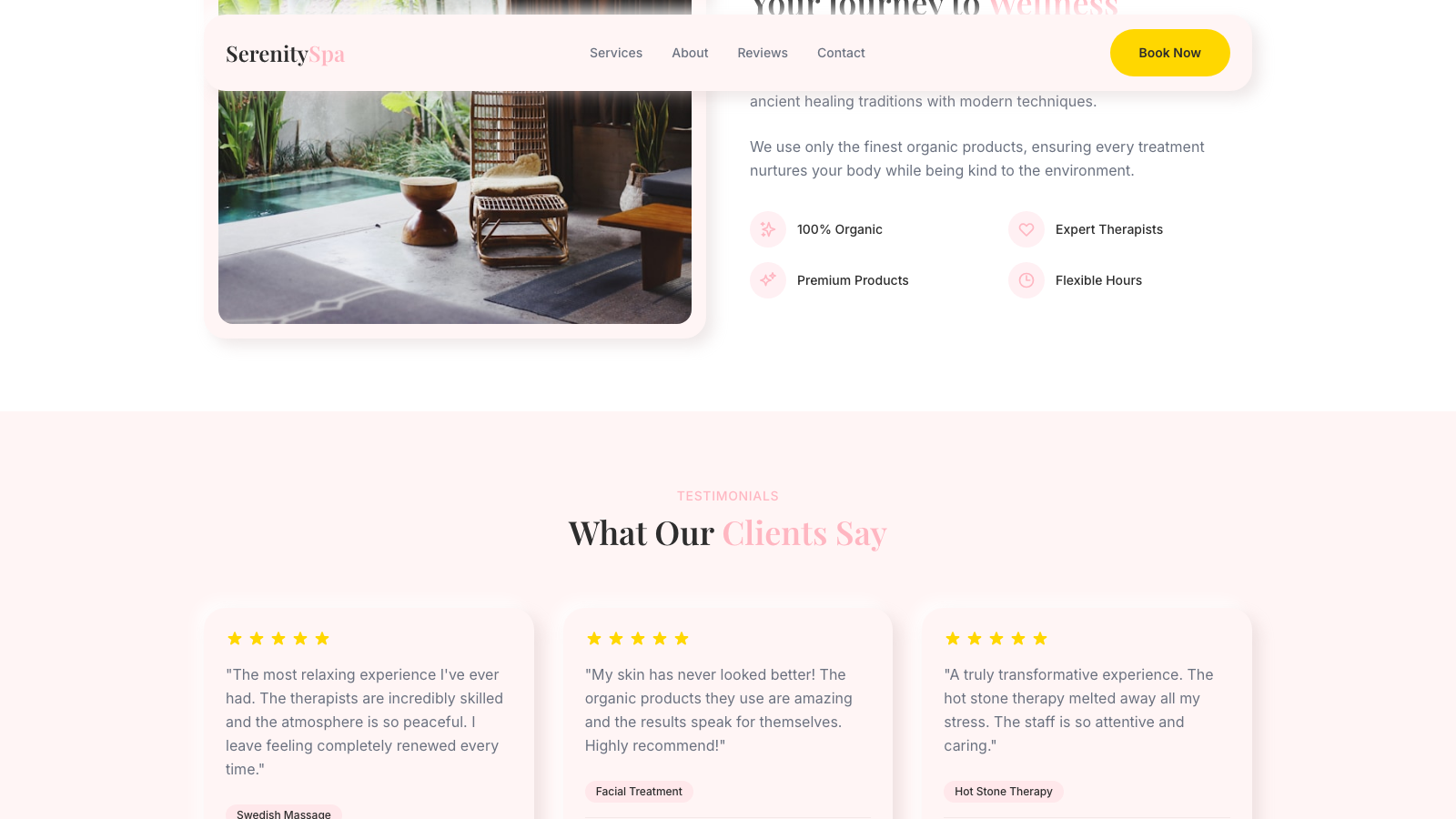 Beauty & Spa Service 设计模板生成的网站深度内容截图