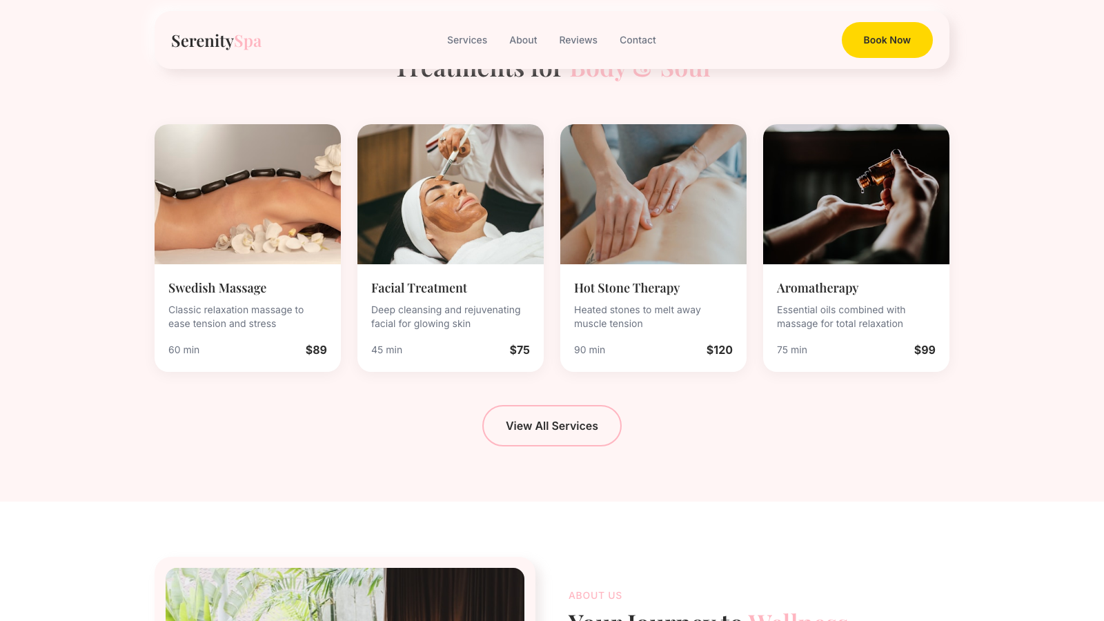 Beauty & Spa Service 设计模板生成的网站内容区截图