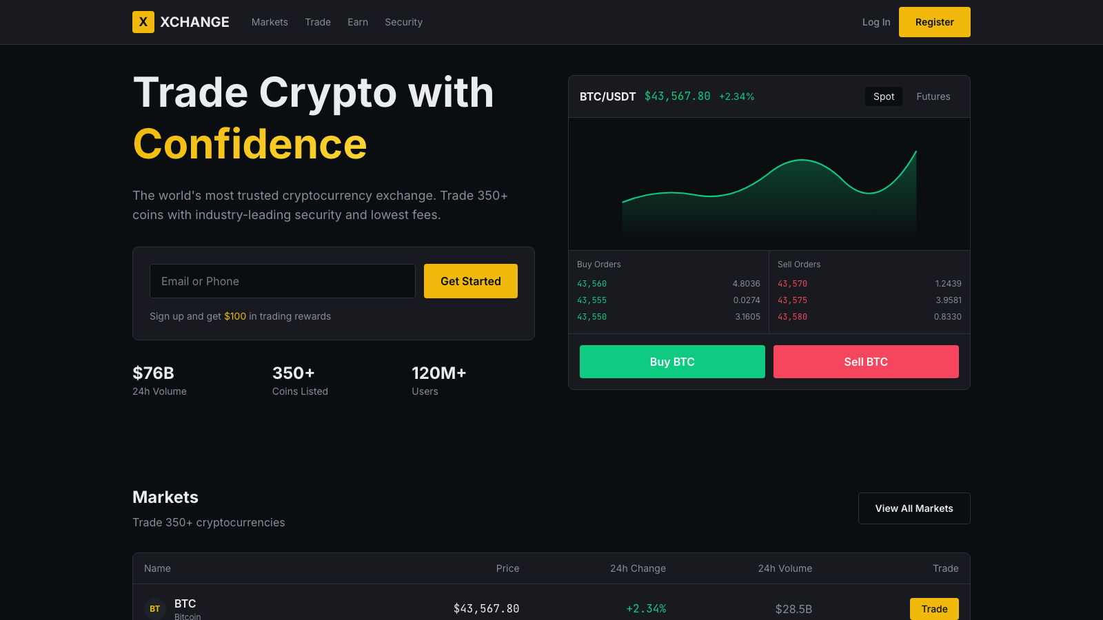 CEX Trading Platform 模板示例截图
