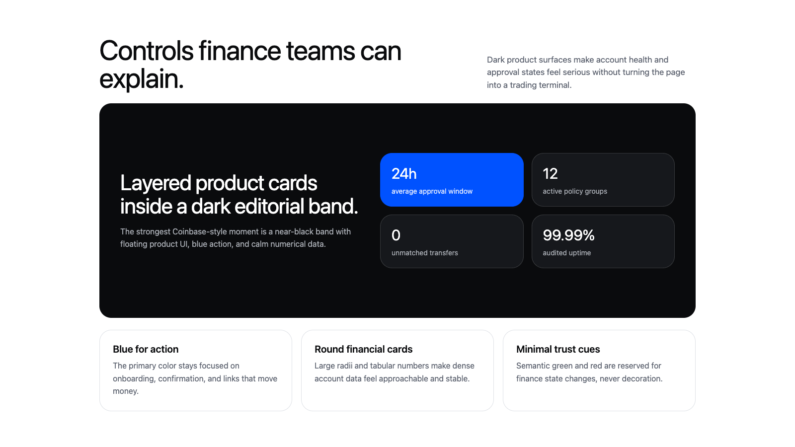 Coinbase 设计模板生成的网站第二屏截图