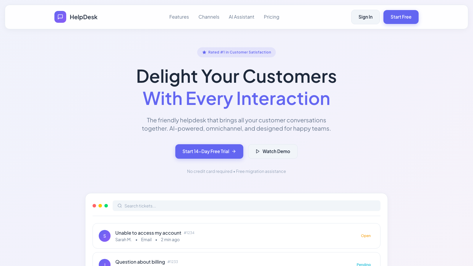 Customer Support CRM 模板示例截图