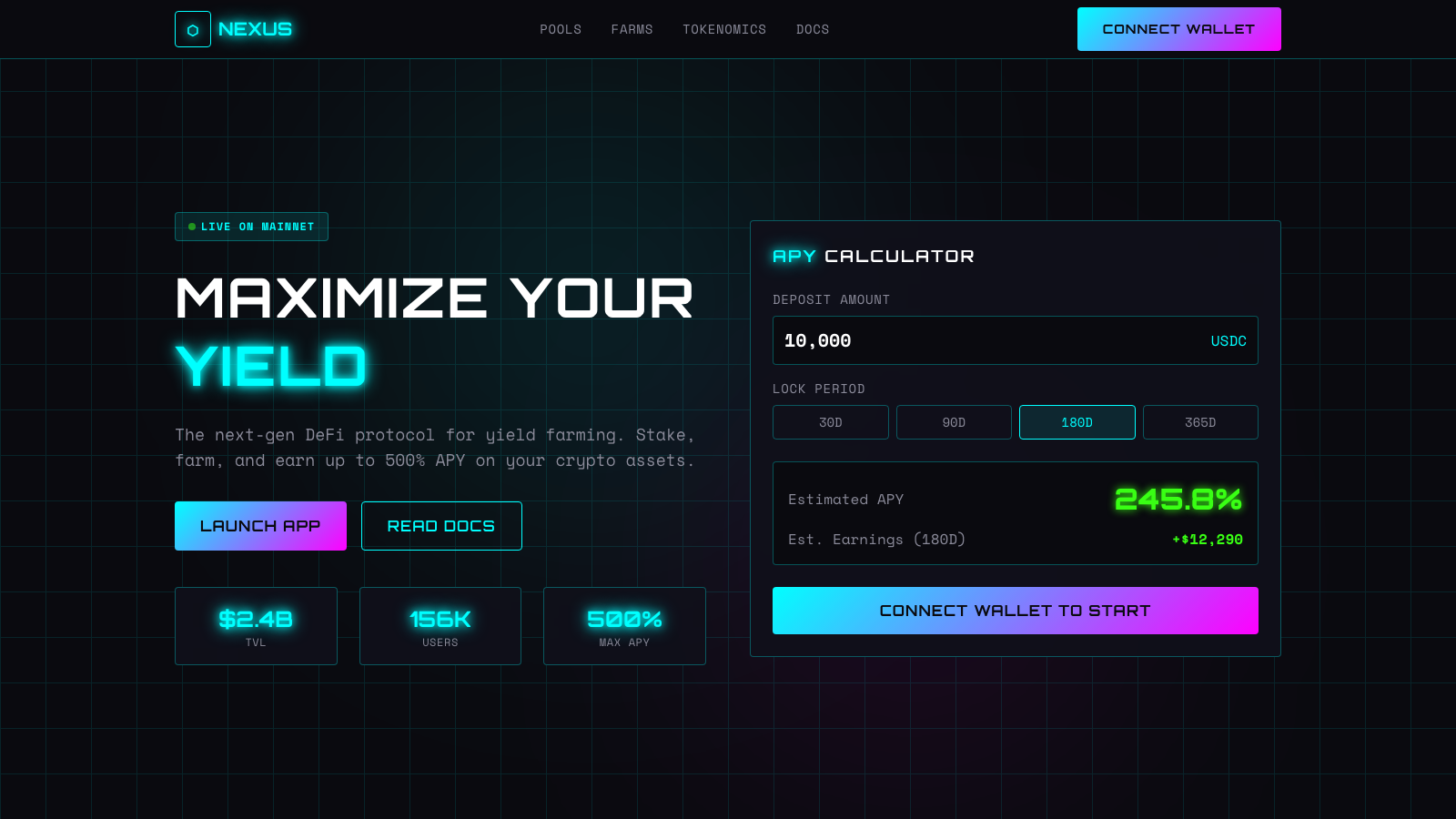 DeFi Yield Platform 模板示例截图