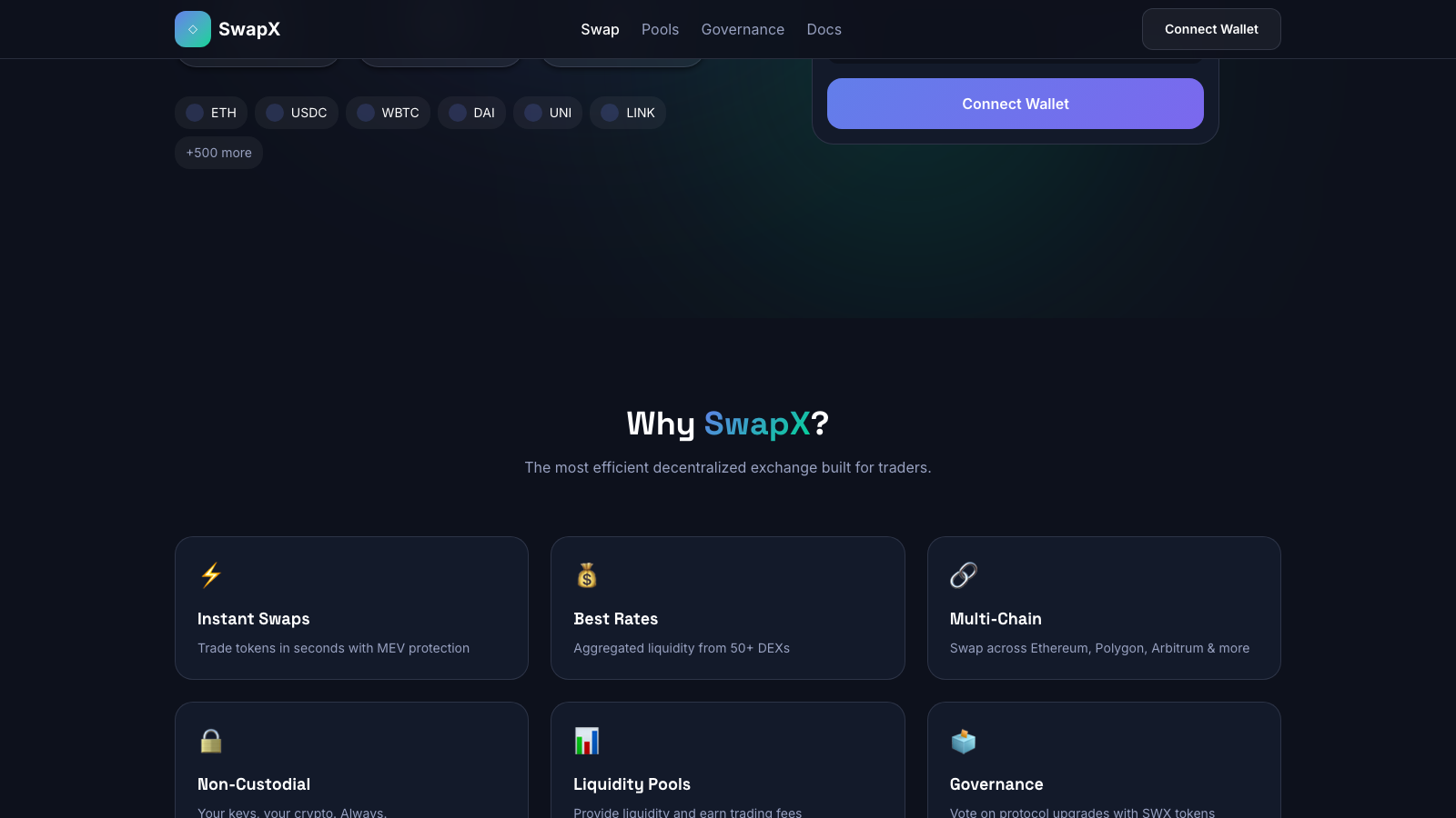 DEX Swap Interface 设计模板生成的网站内容区截图