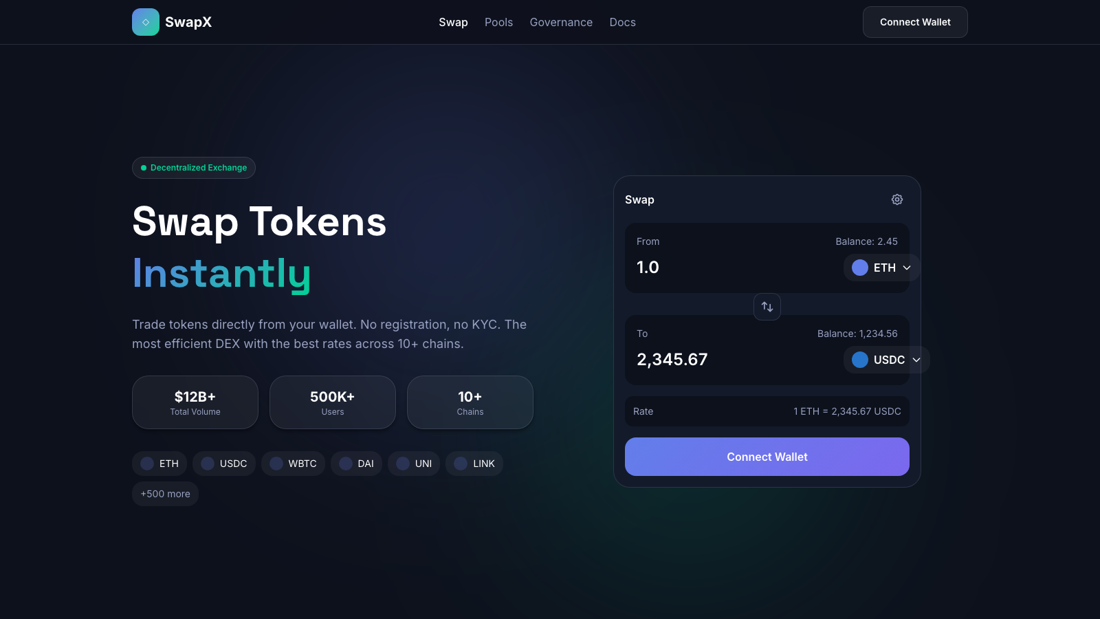 DEX Swap Interface 模板示例截图