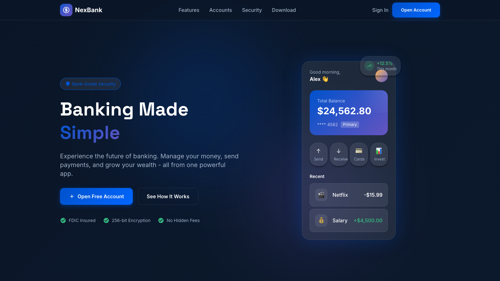Digital Banking 模板示例截图