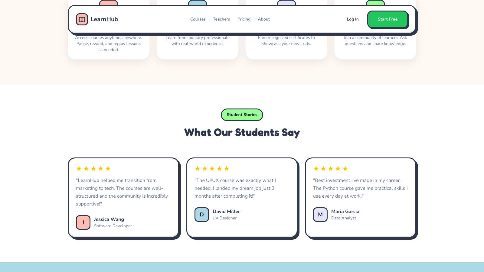 Educational Platform 设计模板生成的网站深度内容截图