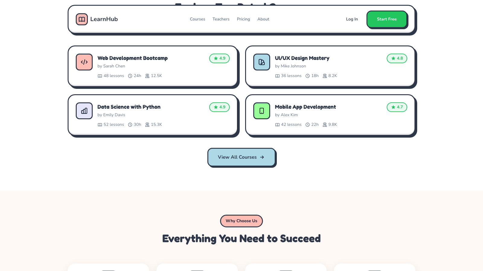 Educational Platform 设计模板生成的网站内容区截图