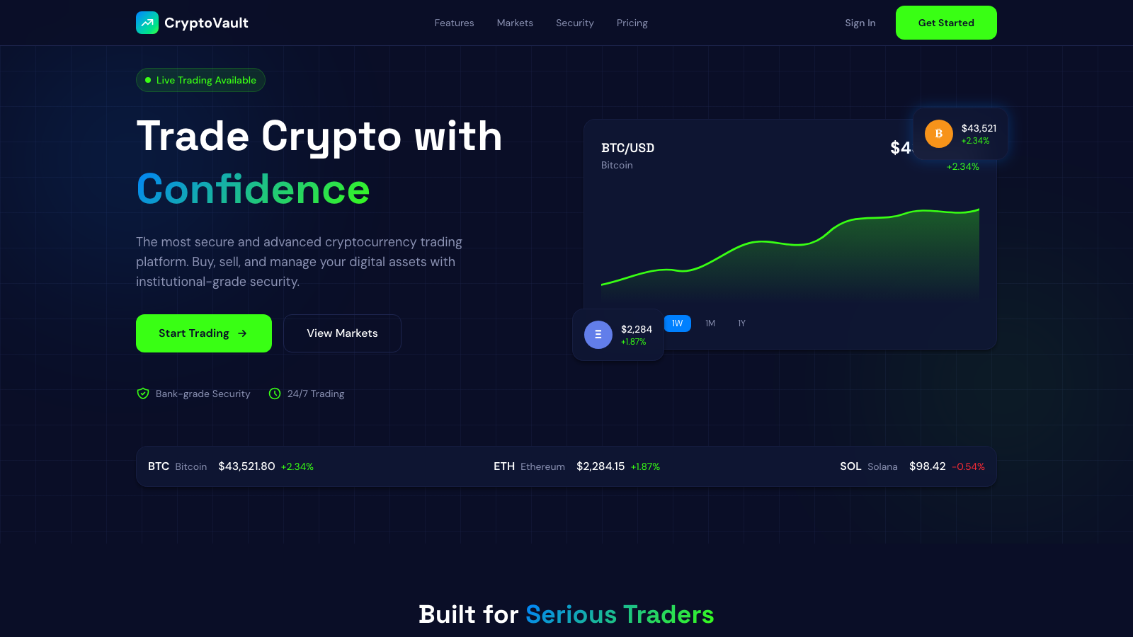 Fintech Crypto Dashboard 模板示例截图