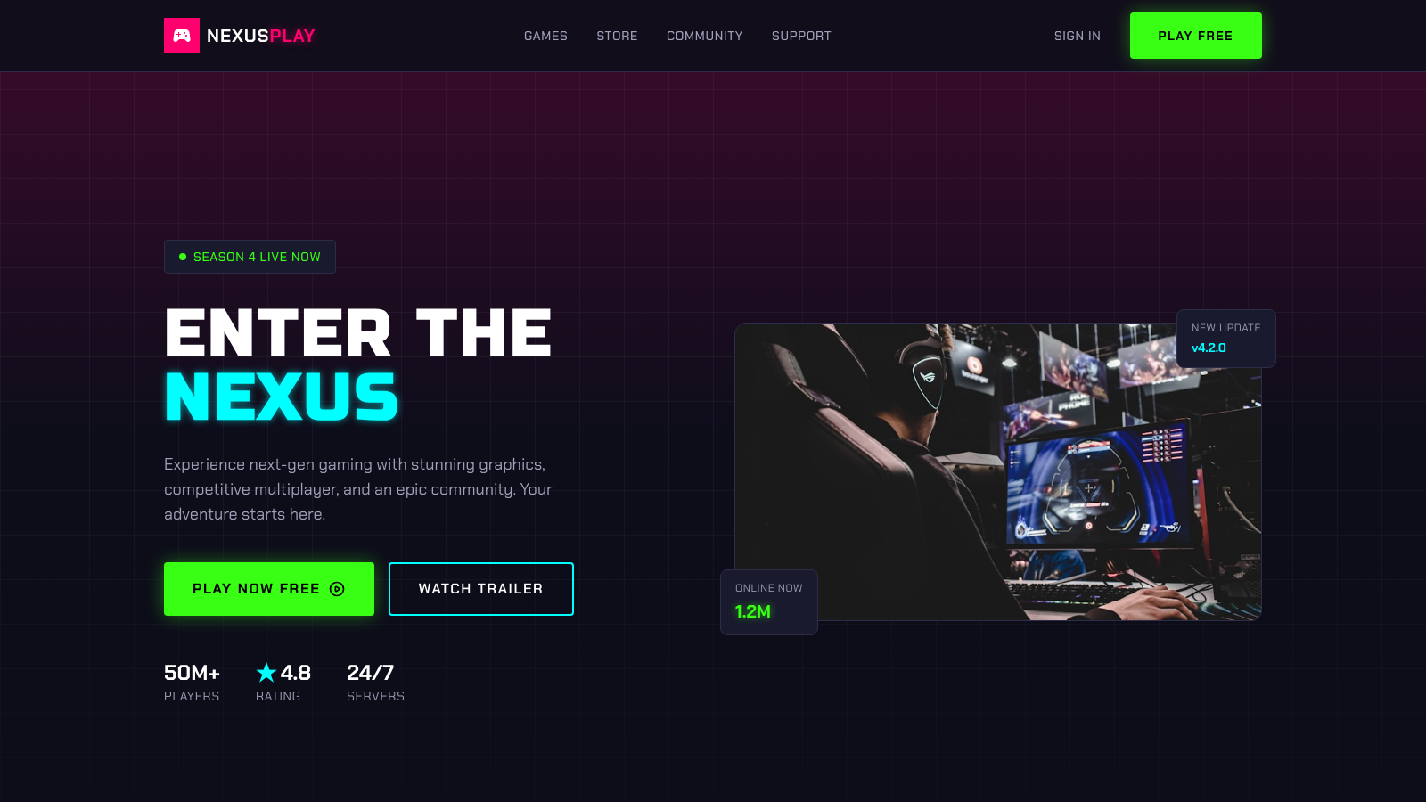 Gaming Platform 模板示例截图