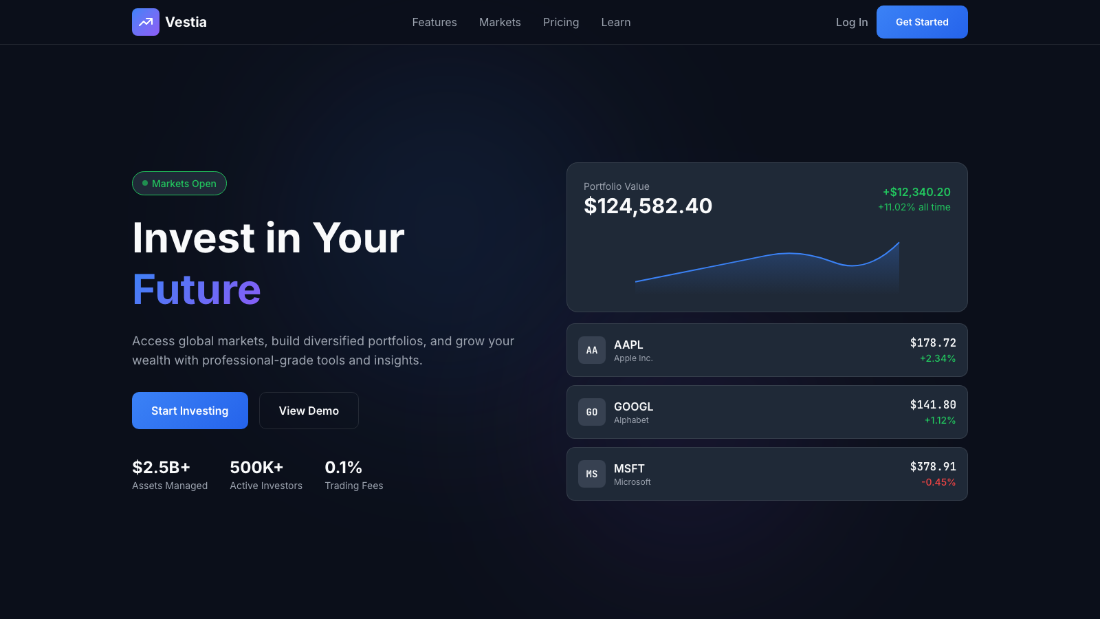 Investment Platform 模板示例截图