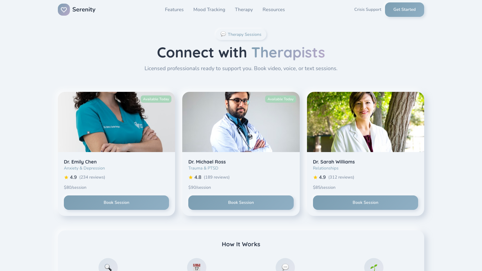 Mental Health 设计模板生成的网站深度内容截图