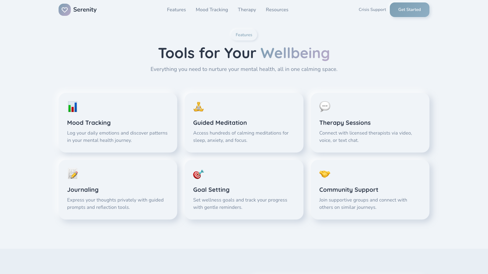Mental Health 设计模板生成的网站内容区截图