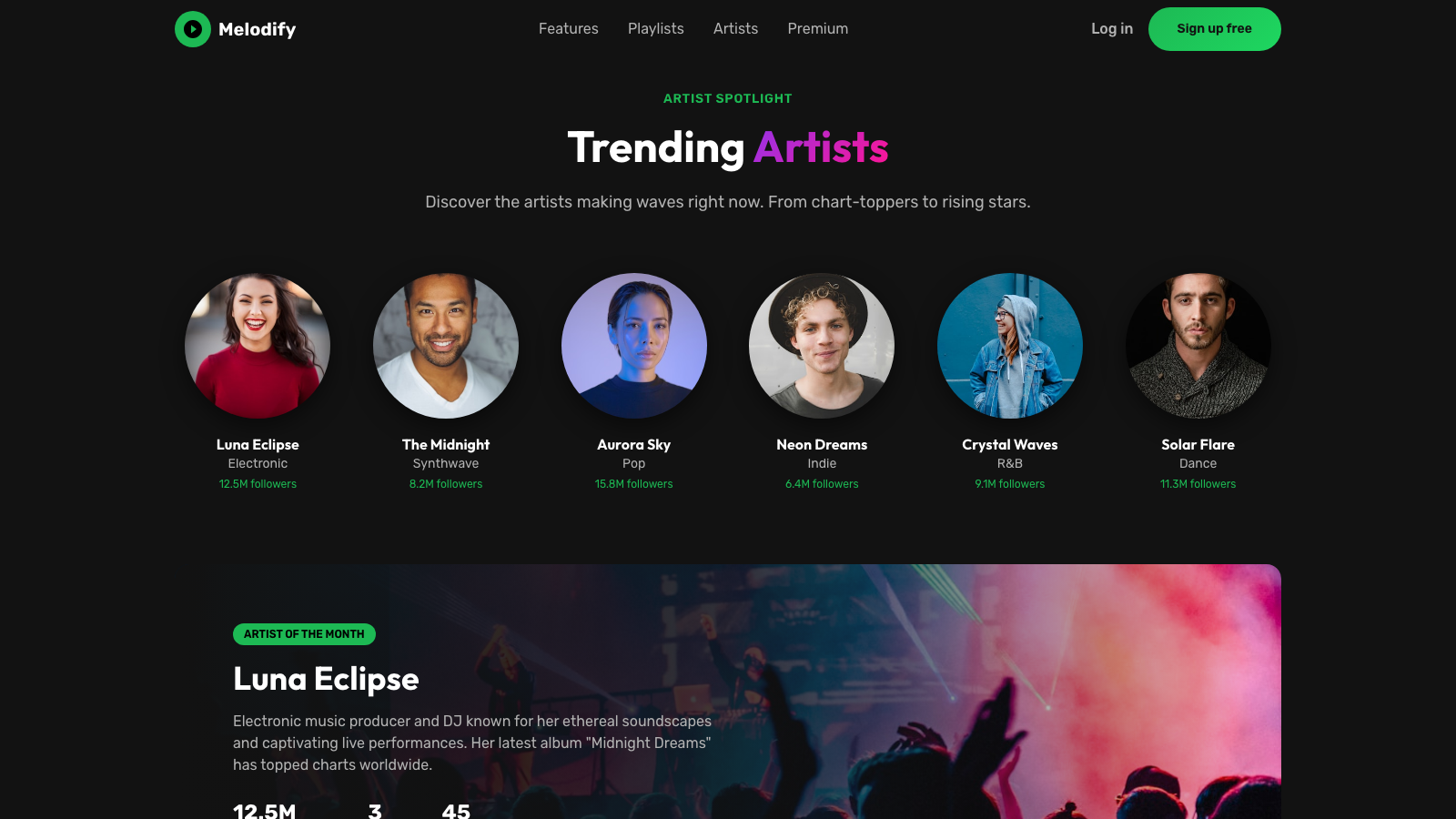 Music Streaming 设计模板生成的网站深度内容截图