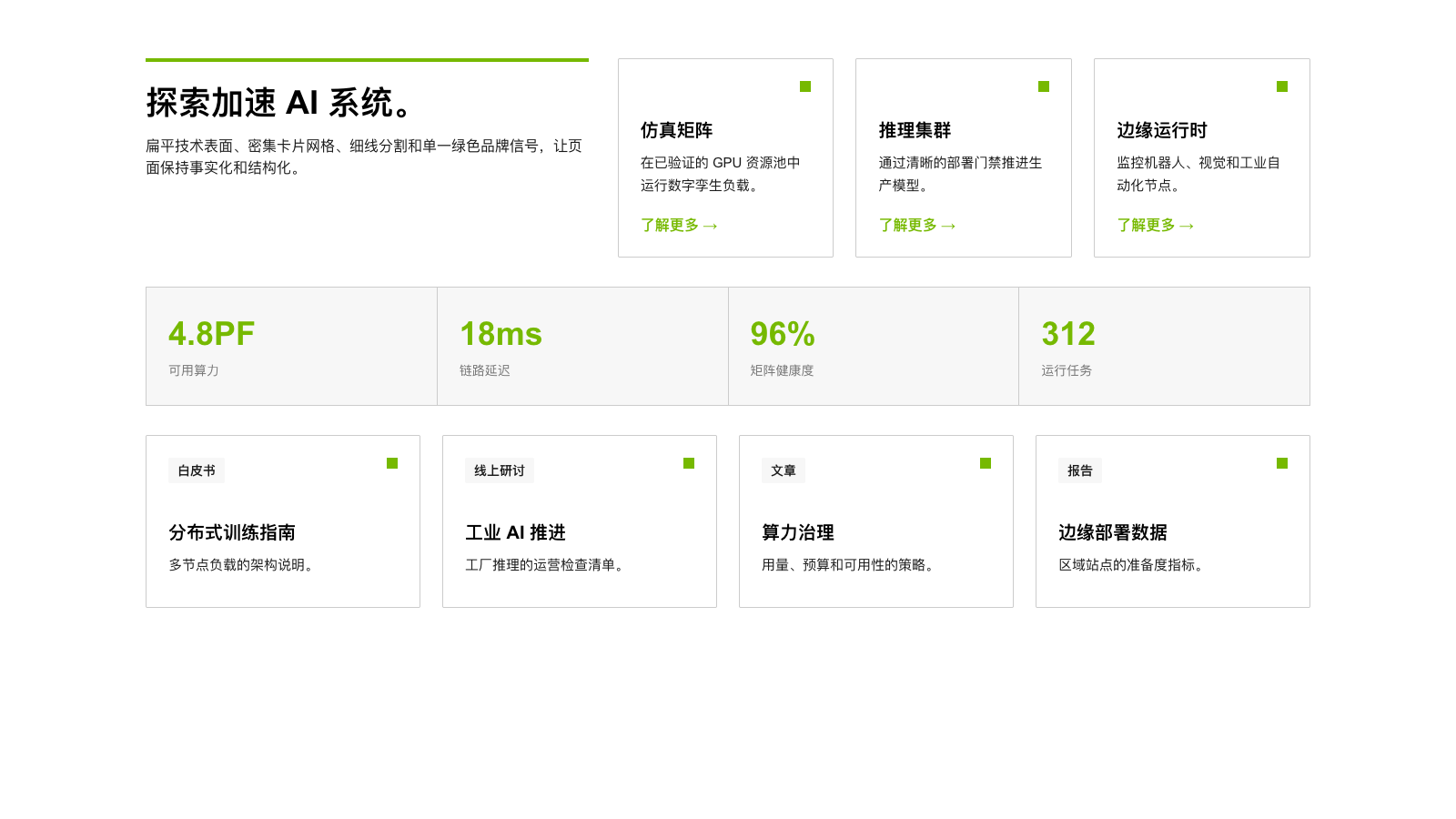 Nvidia 设计模板生成的网站第二屏截图