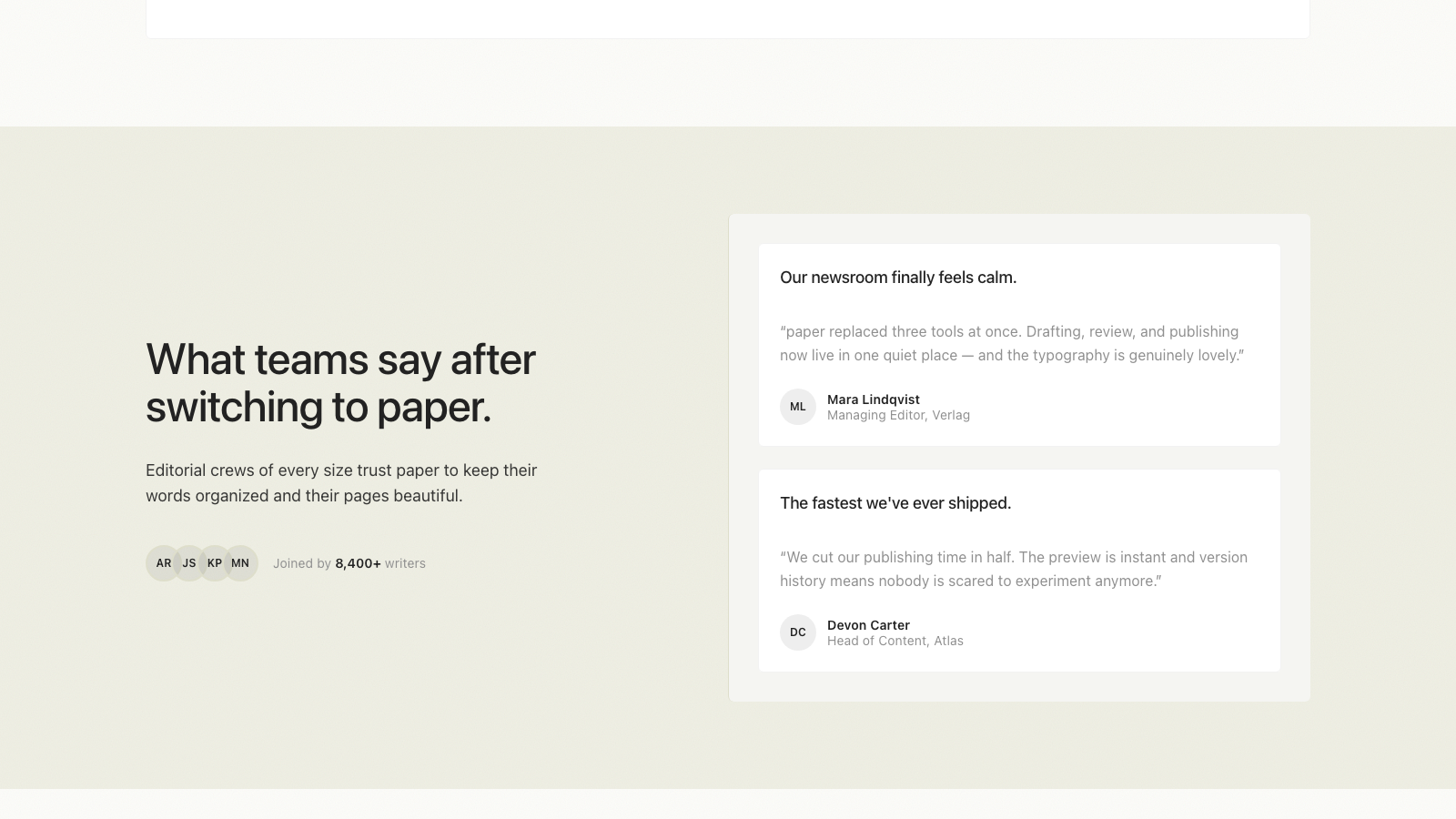 Paper 设计模板生成的网站内容区截图