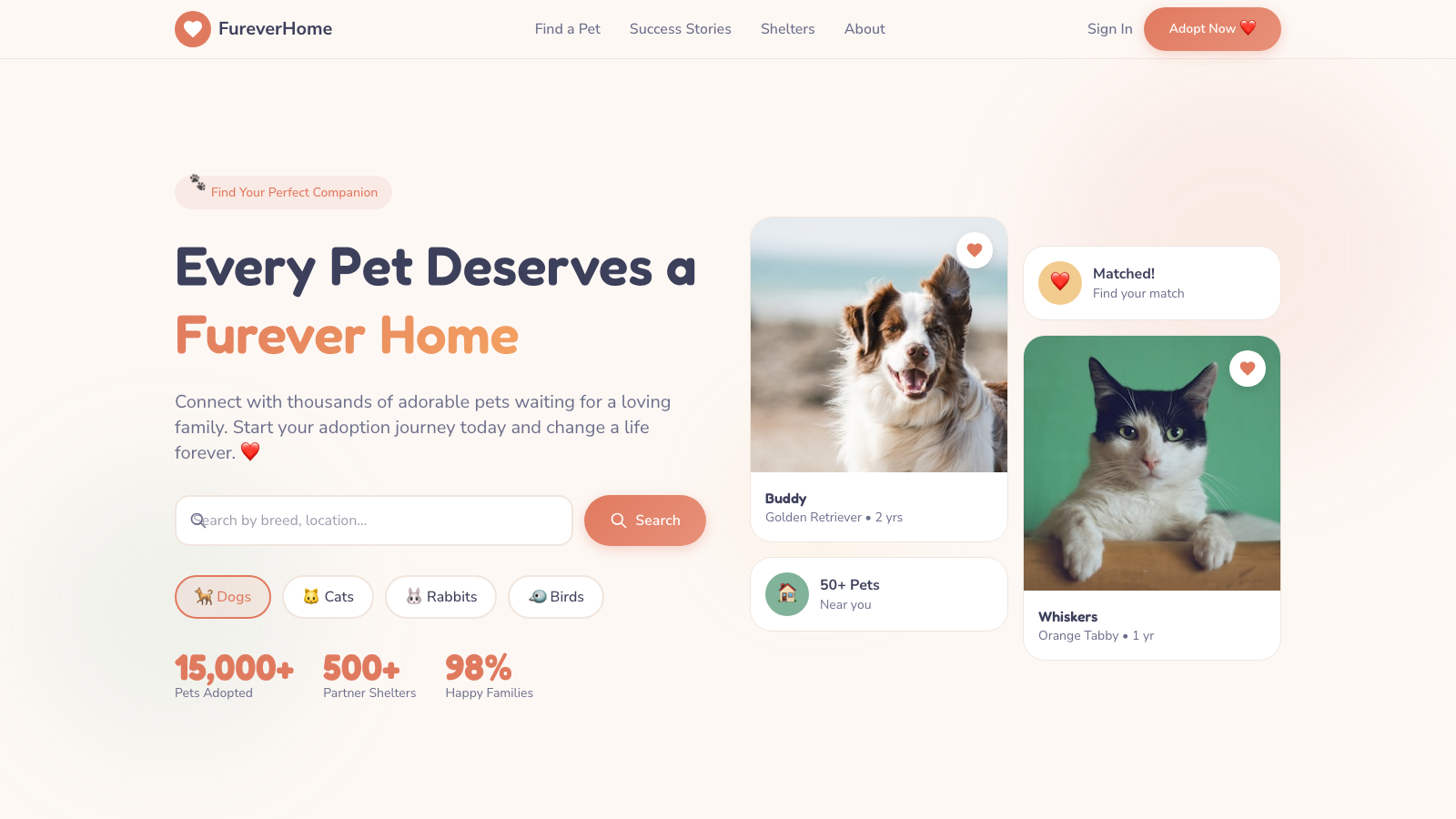 Pet Adoption 模板示例截图