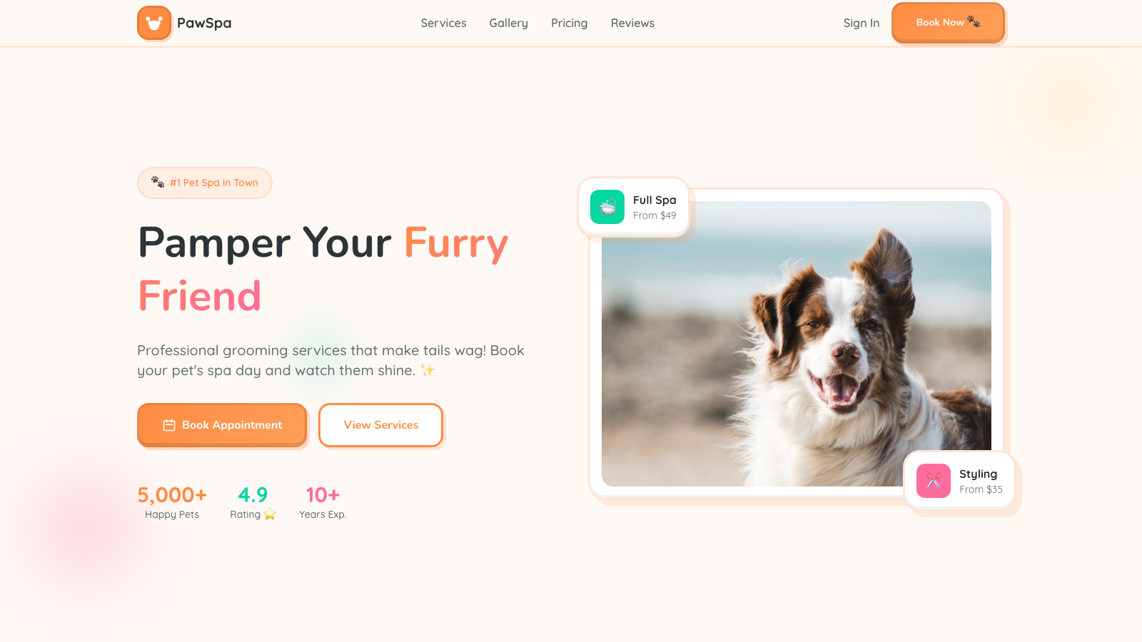 Pet Grooming 模板示例截图