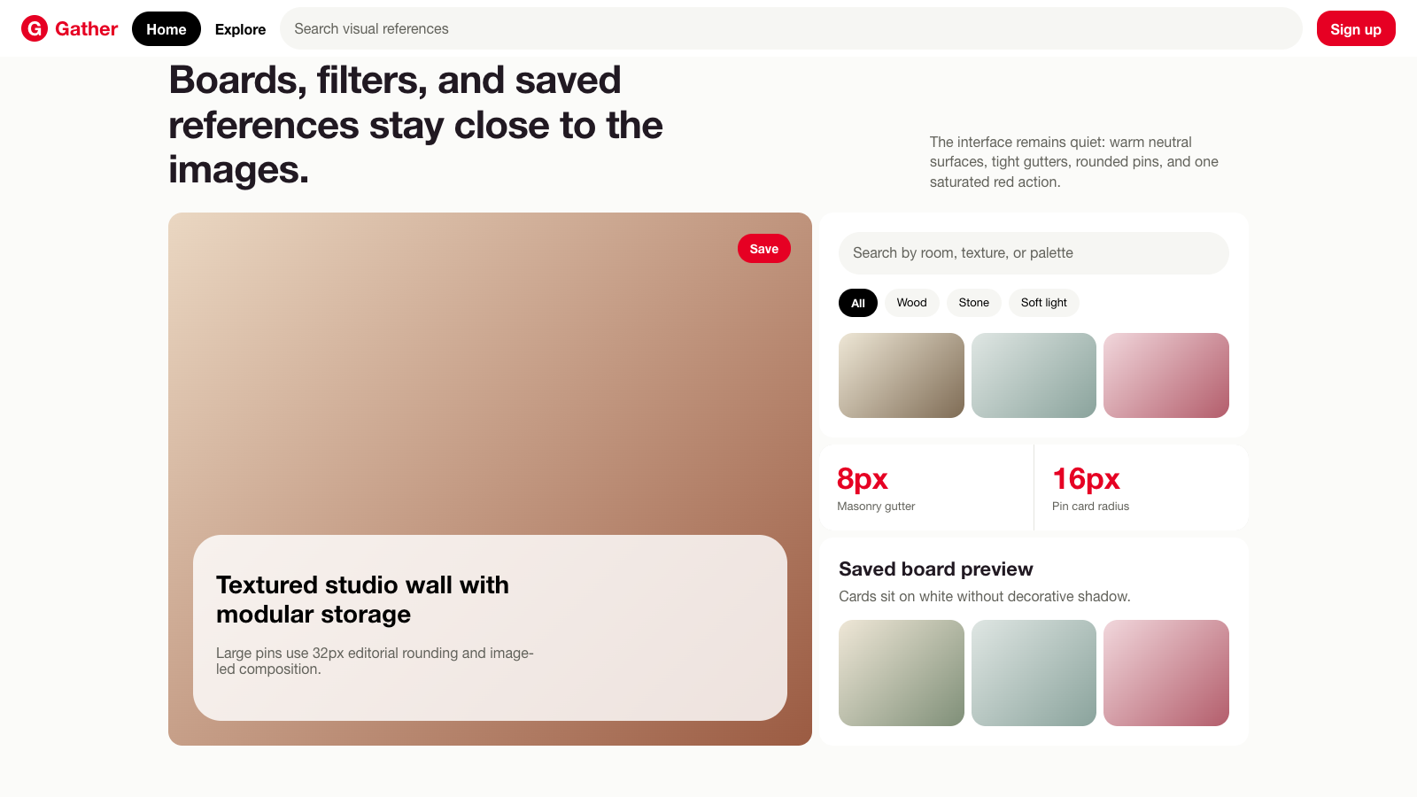 Pinterest 设计模板生成的网站第二屏截图
