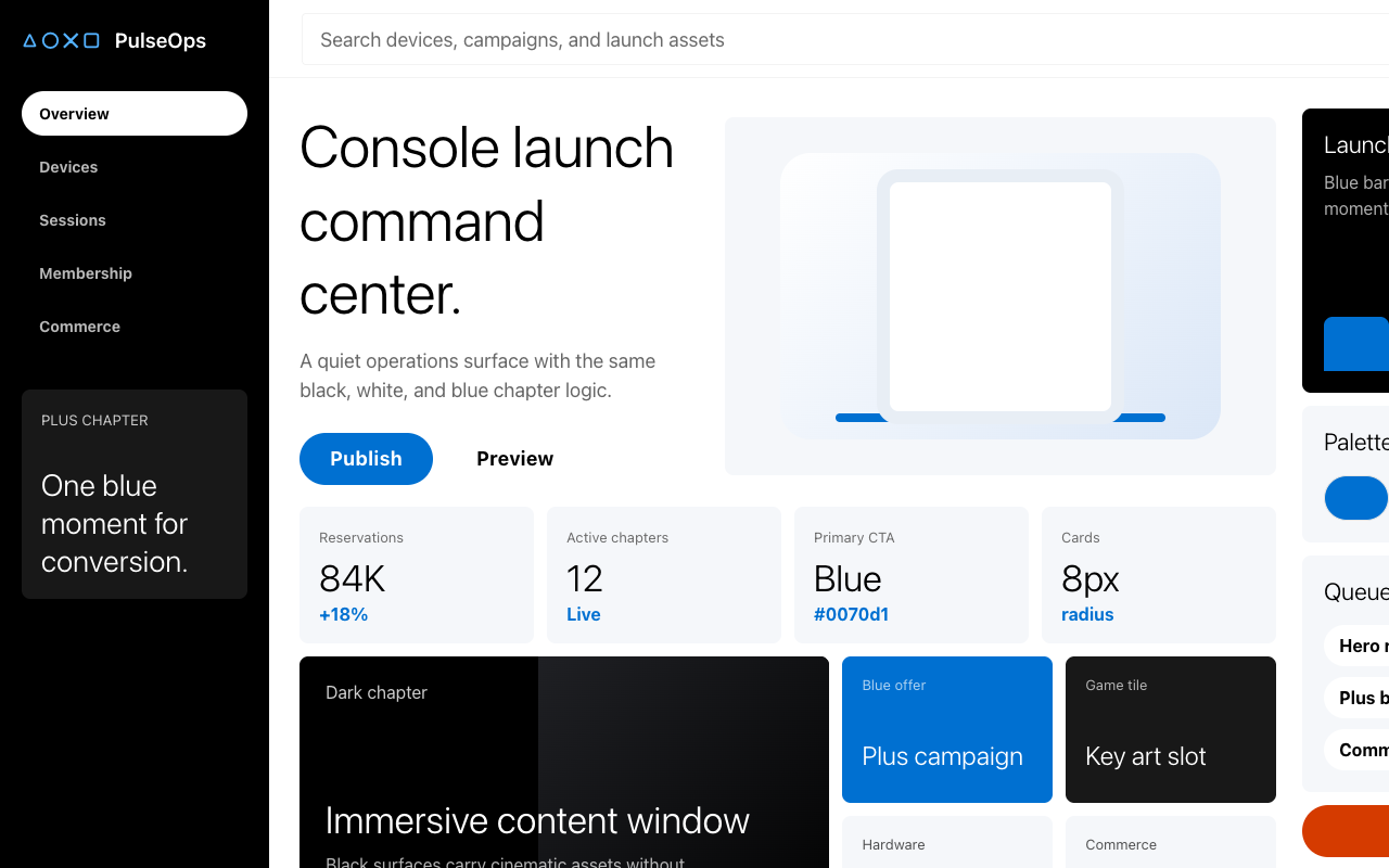 Playstation 设计语言生成的控制台页面截图