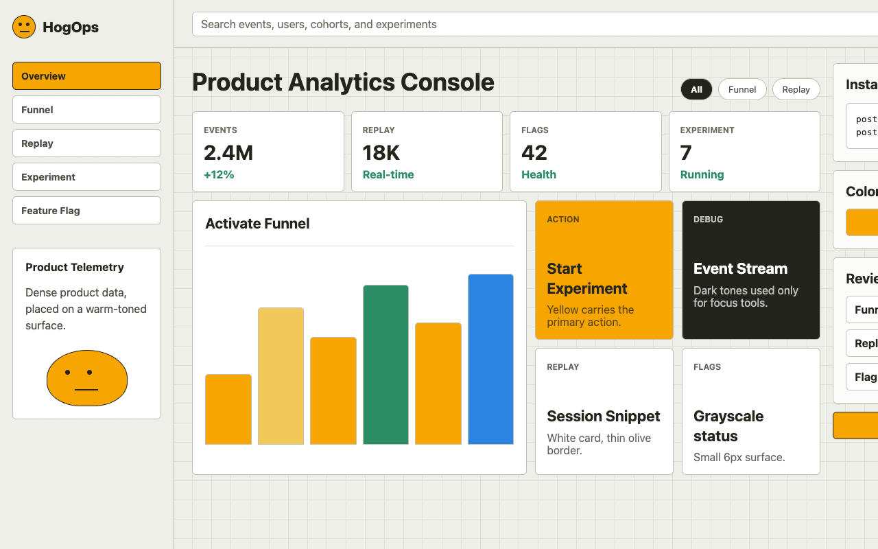 Posthog 设计语言生成的控制台页面截图