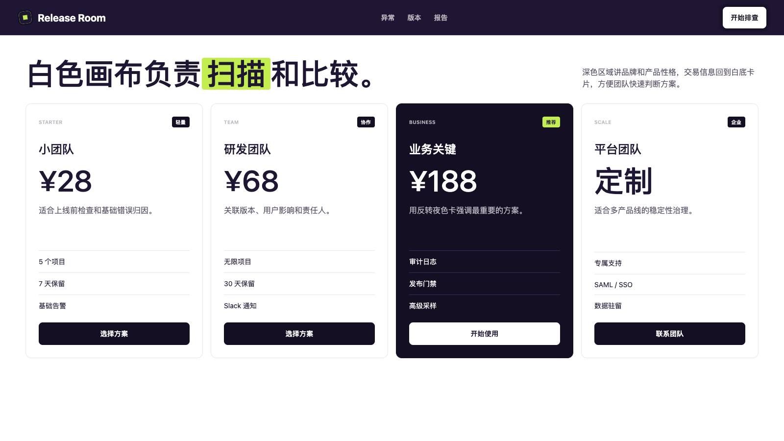 Sentry 设计模板生成的网站第二屏截图