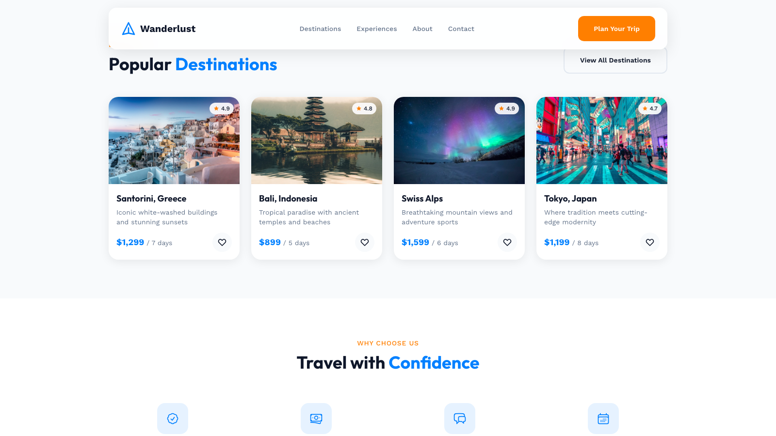 Travel & Tourism 设计模板生成的网站内容区截图
