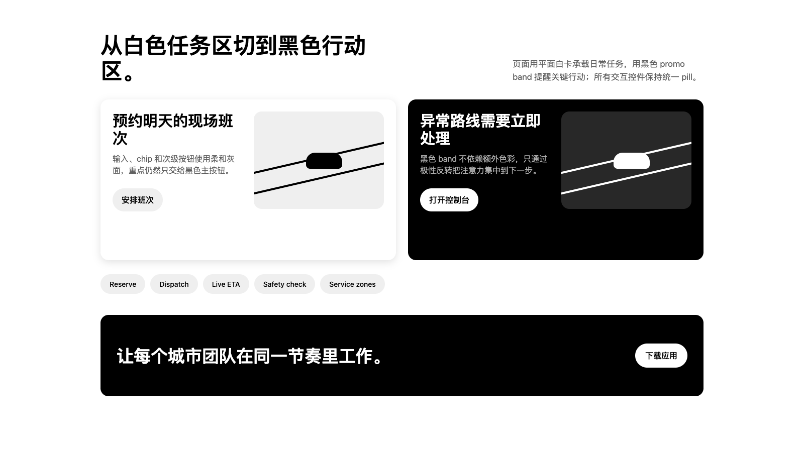 Uber 设计模板生成的网站第二屏截图
