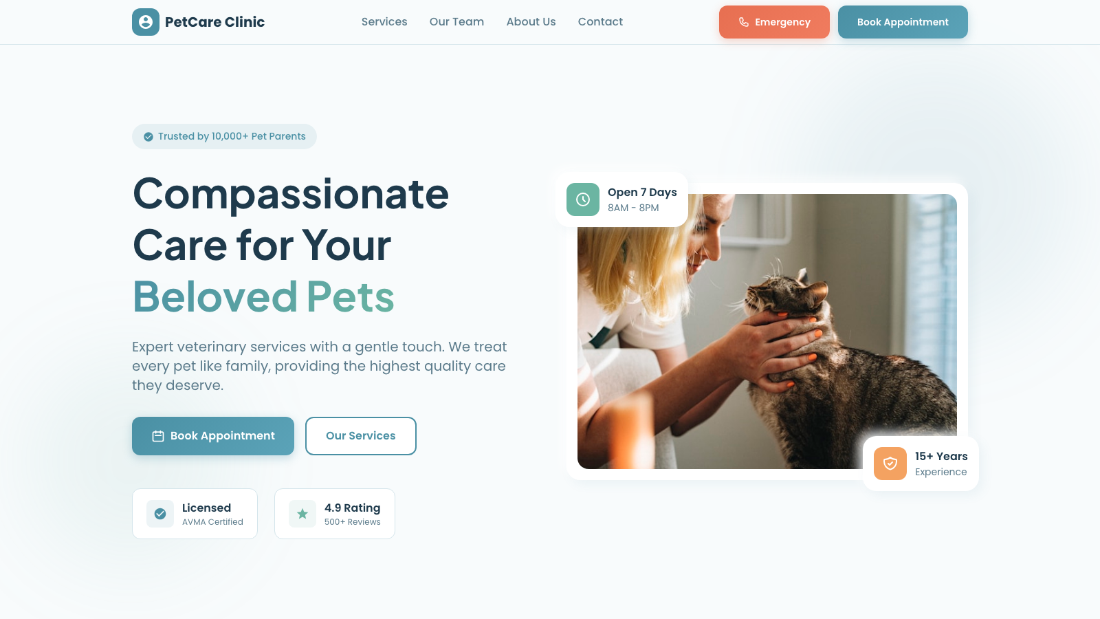 Veterinary Clinic 模板示例截图