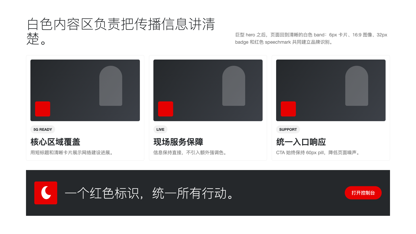 Vodafone 设计模板生成的网站第二屏截图