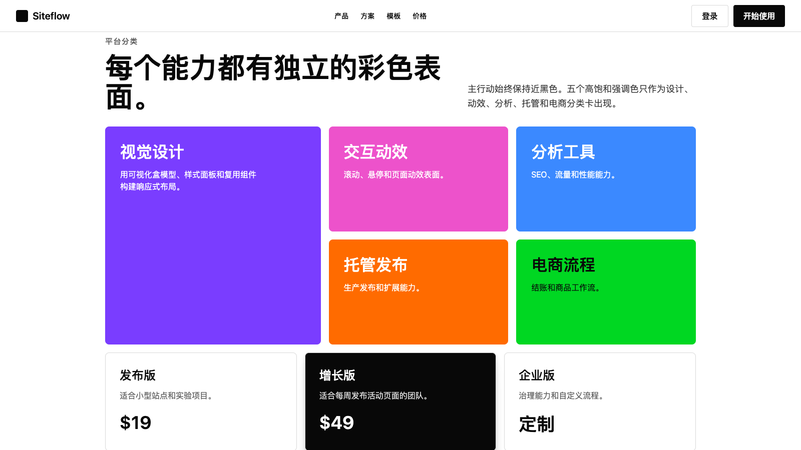 Webflow 设计模板生成的网站第二屏截图